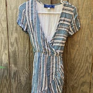 Blue Rain Striped Wrap Dress in Blue/Gray/Cream